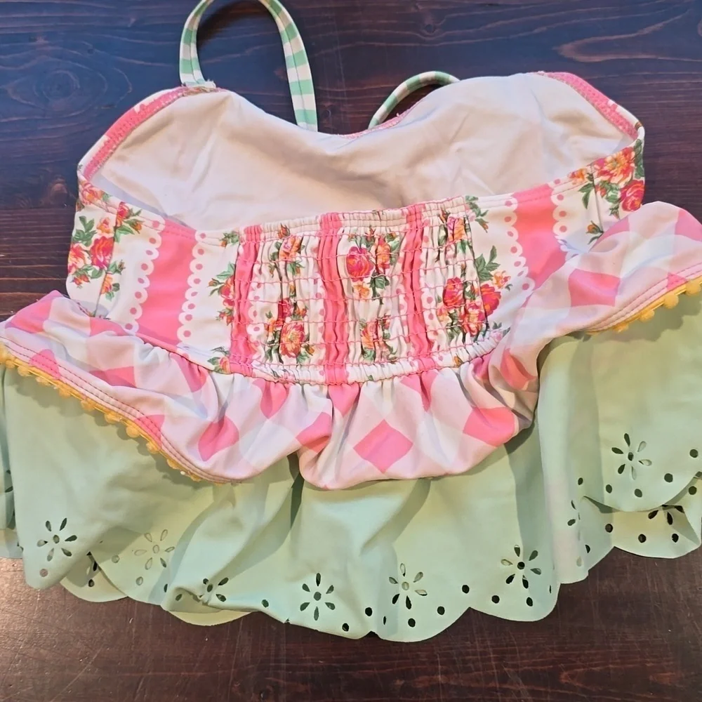 Matilda Jane Charming Pink and Green Floral Kids Swim Top